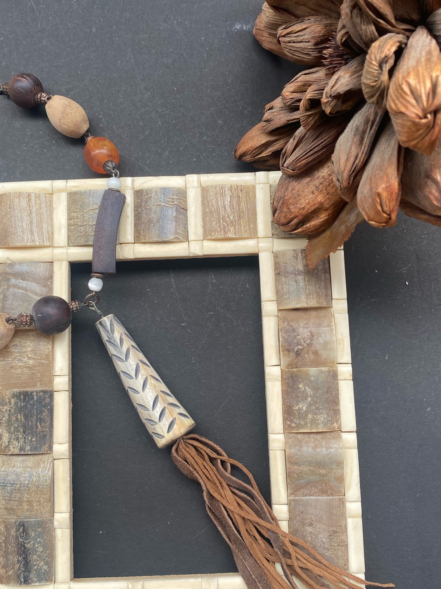 Rustic Bohemian Beaded Pendant Necklace
