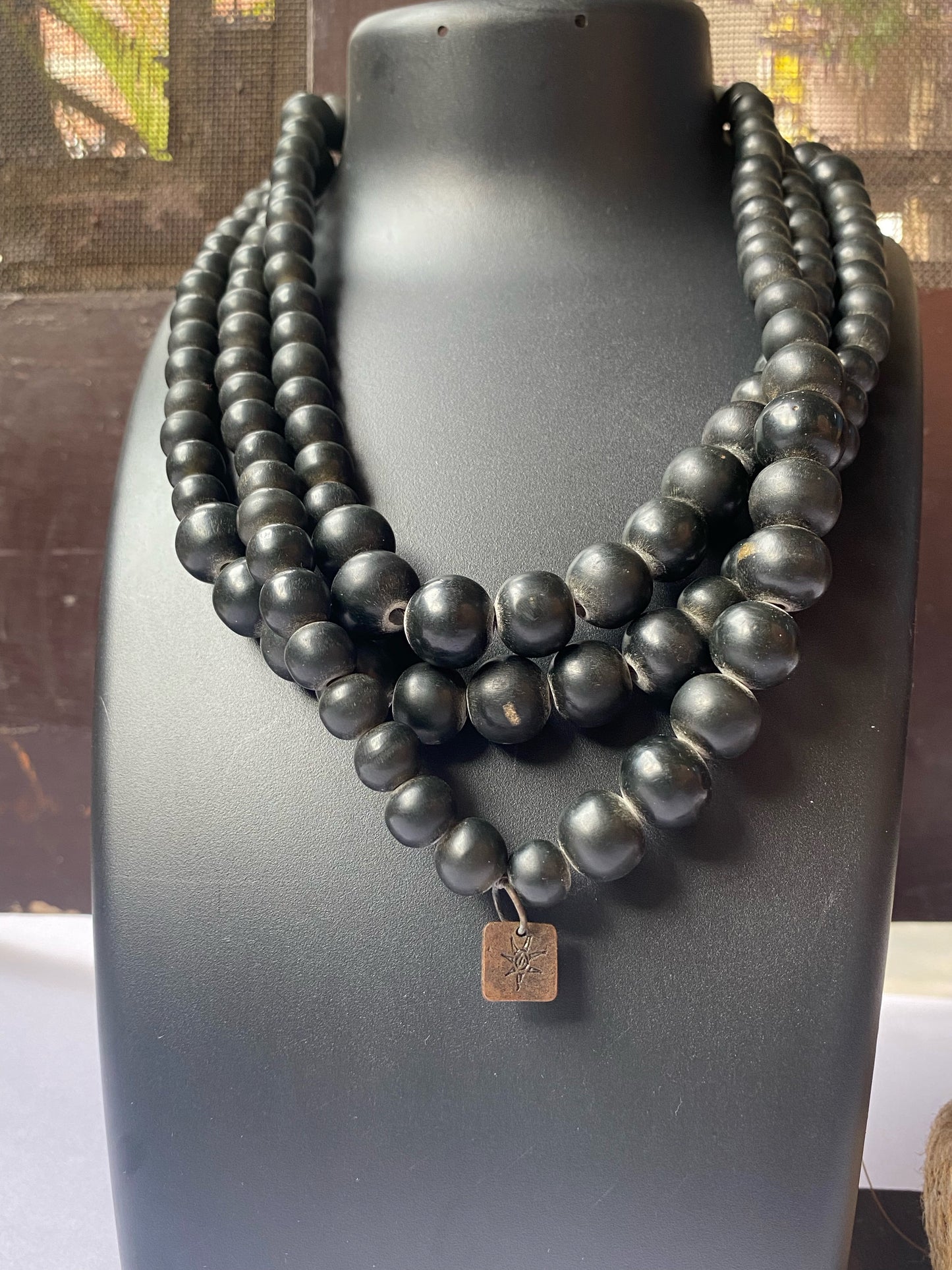 Handcrafted Multi-Layer Black Wooden Bead Necklace