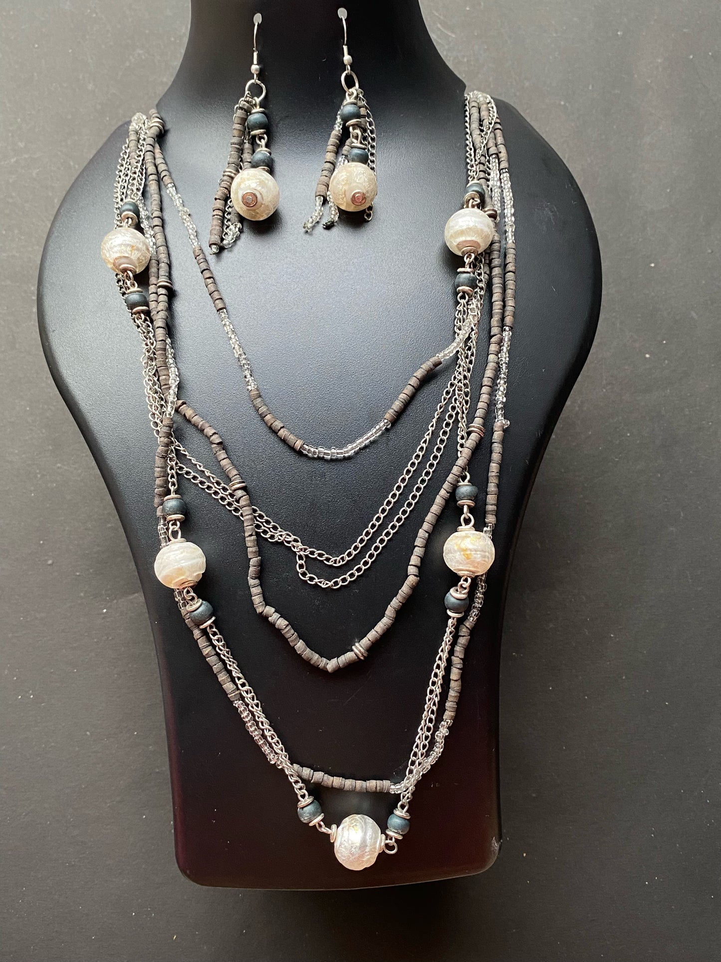 Handcrafted Multi-Layer Beaded Bracelet & Handcrafted Multi-Layer Necklace with Matching Earrings