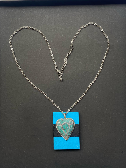 Turquoise Mosaic Heart Pendant Necklace