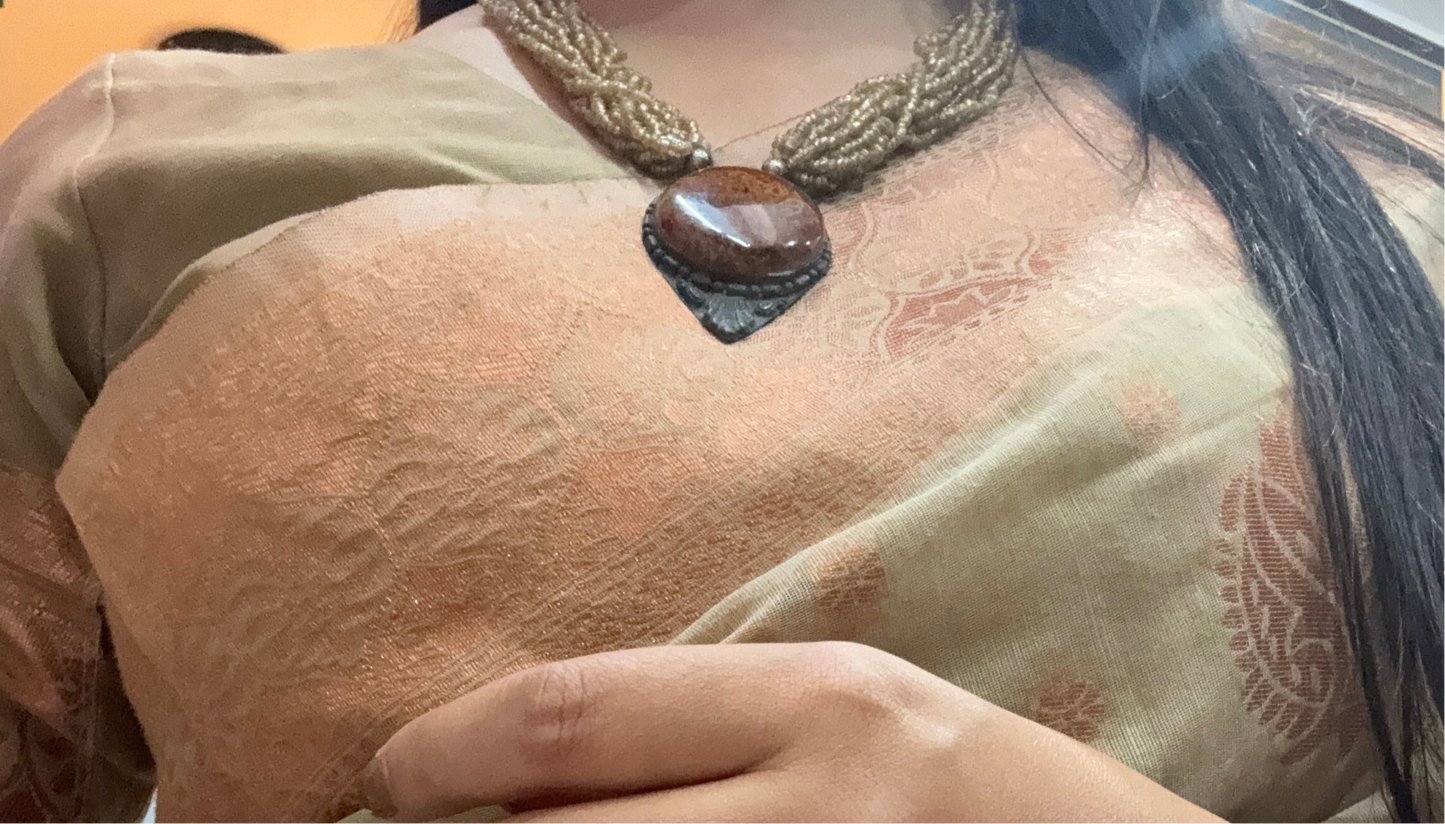 Multi-Strand Amber Pendant Beaded Necklace
