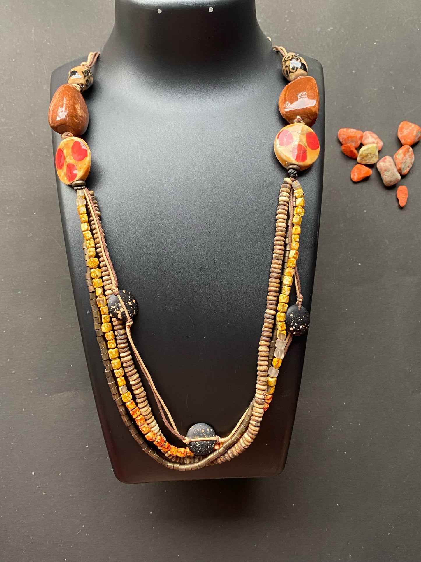 Red Floral Beaded Chain Necklace