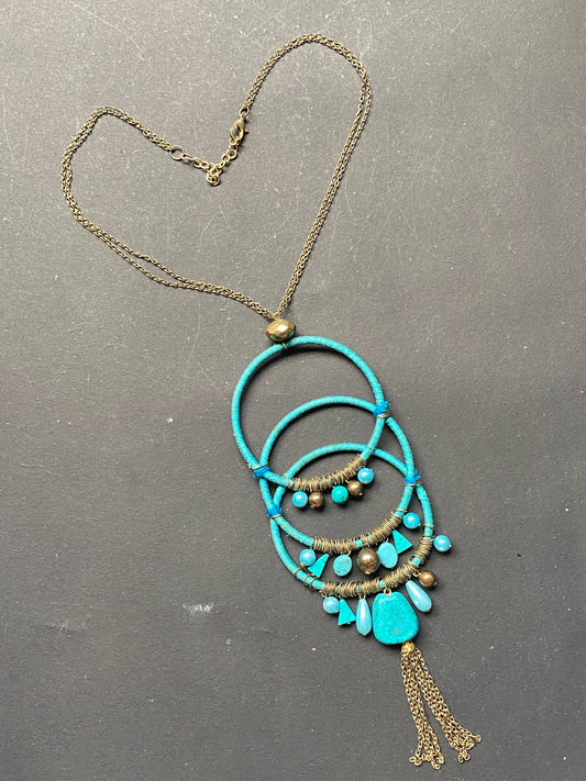 Boho Turquoise Hoop Pendant Necklace