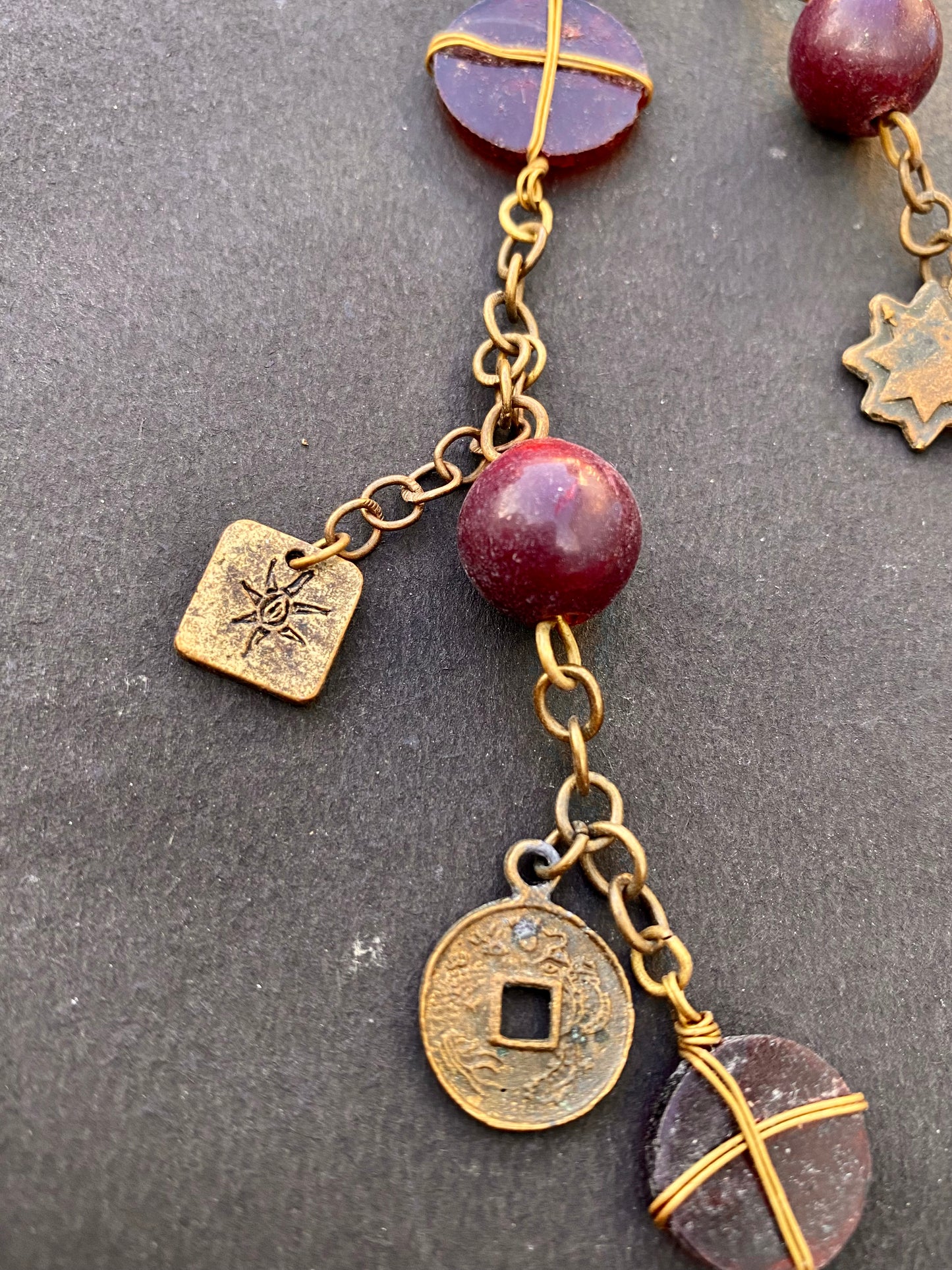 Bohemian Purple Medallion Charm Necklace