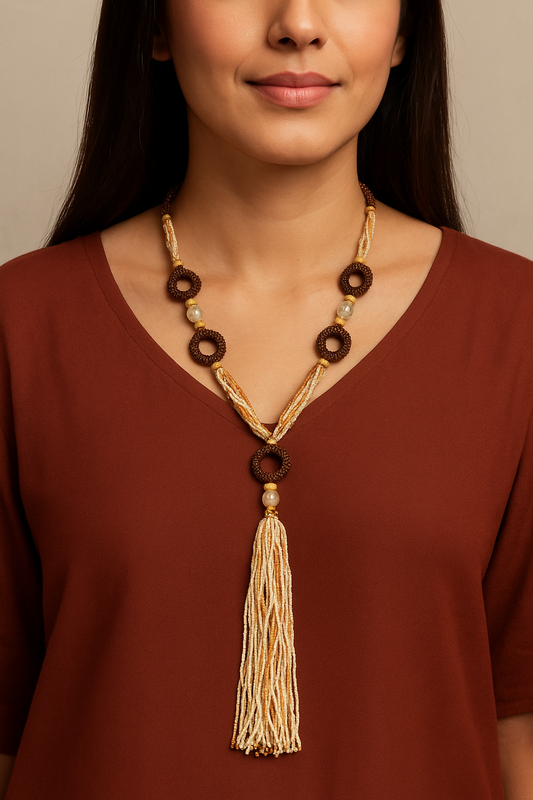 Elegant Beaded Tassel Necklace