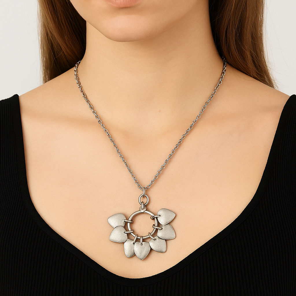 Silver Heart Charm Statement Necklace