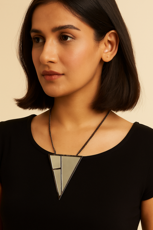 Geometric Mirror Pendant Necklace – Silver Triangle Statement
