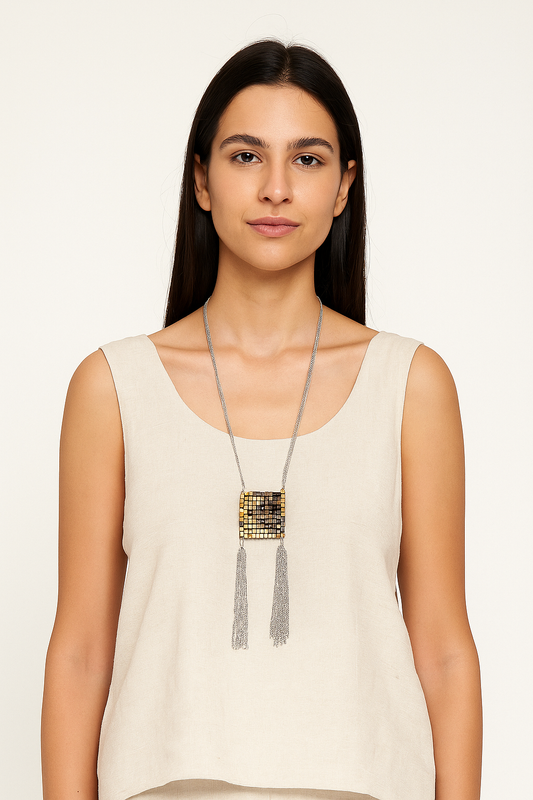 Mosaic Chain Tassel Necklace
