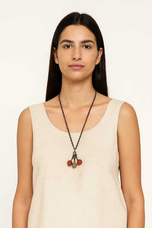 Vintage Charm Brass Chain Necklace with Terracotta Beads