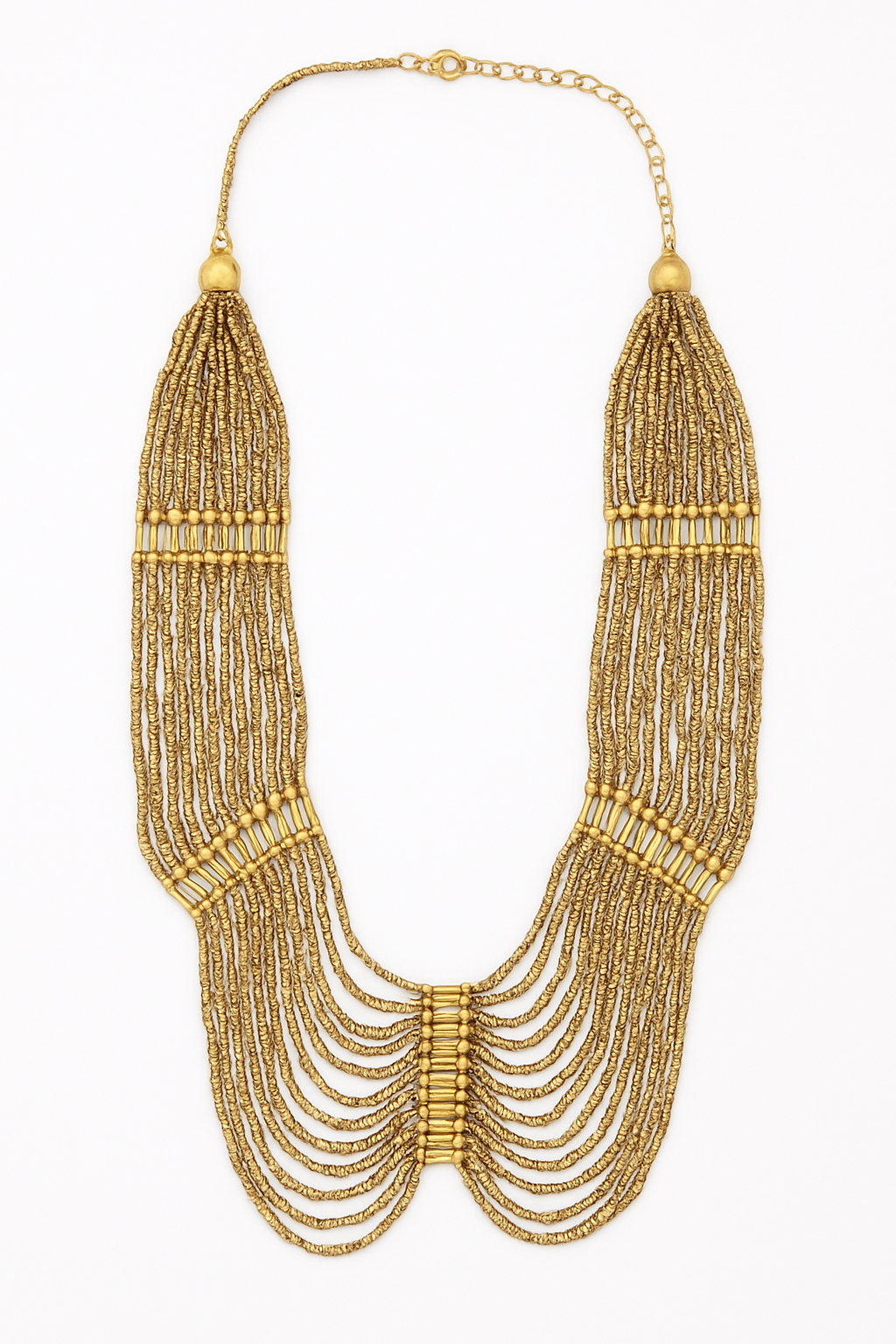 Layered Tribal Gold Seed Bead Necklace