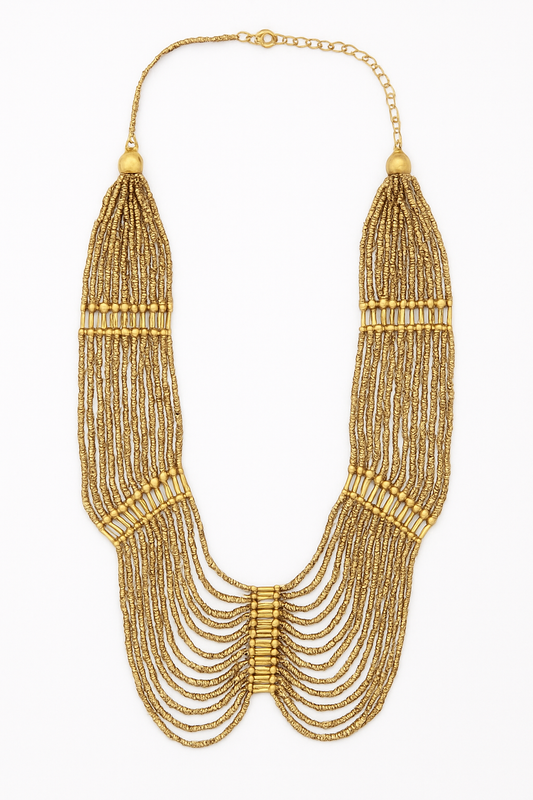Layered Tribal Gold Seed Bead Necklace