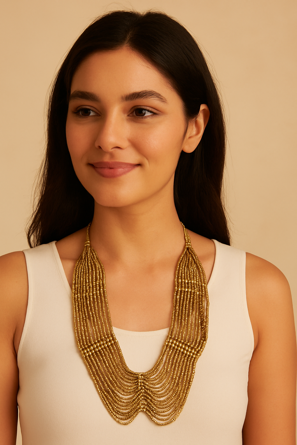 Layered Tribal Gold Seed Bead Necklace