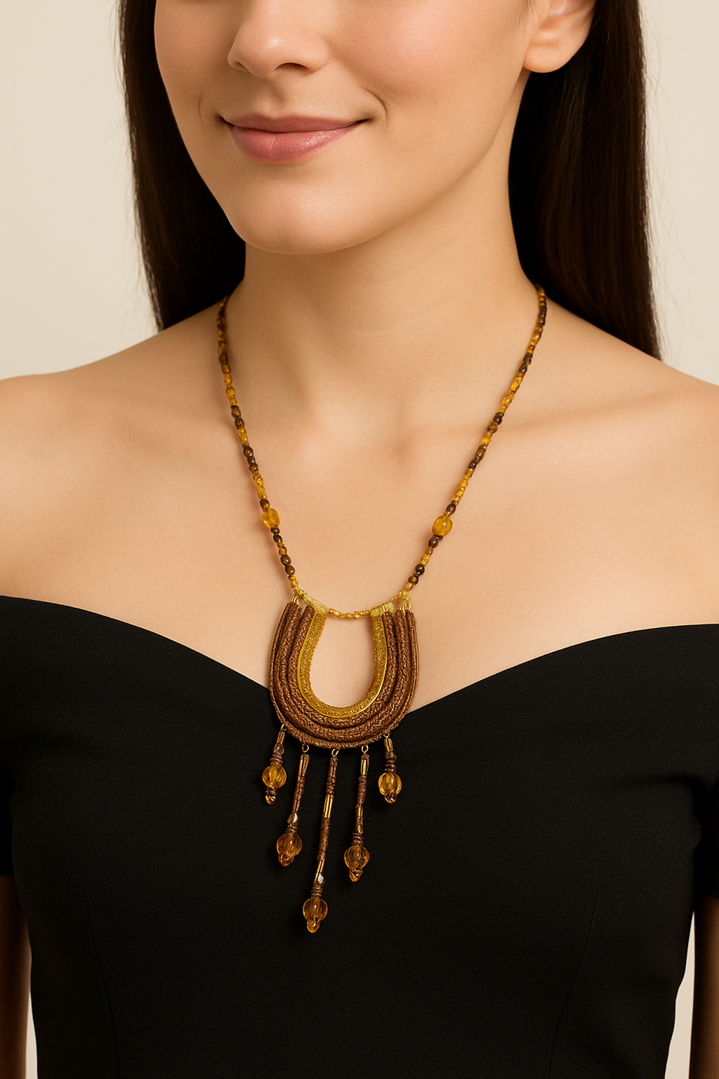 Rustic Earth Beaded Fringe Necklace