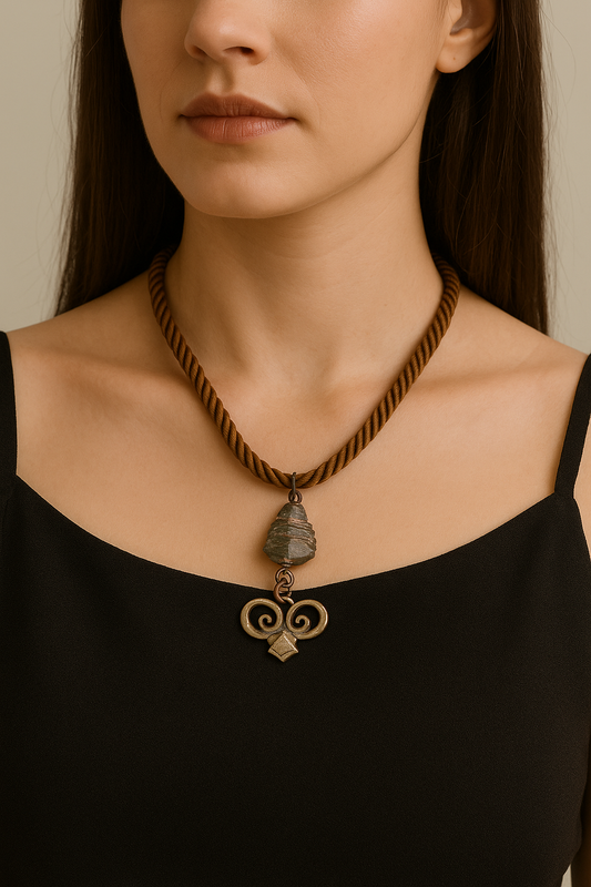 Bohemian Tribal Pendant Necklace with Rustic Cord