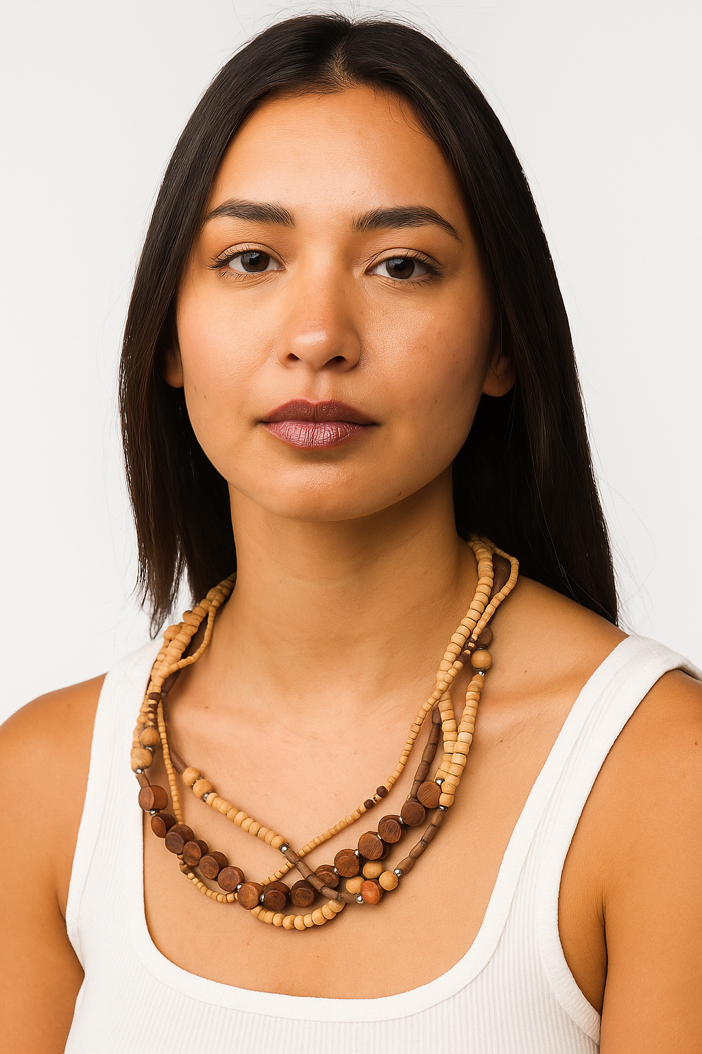 Handcrafted Multi-Strand Wooden Bead Necklace