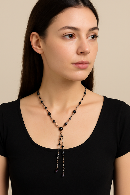 Midnight Lariat Beaded Chain Necklace