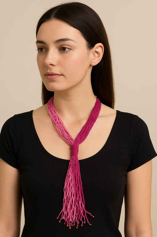 Pink Ombre Beaded Tassel Necklace