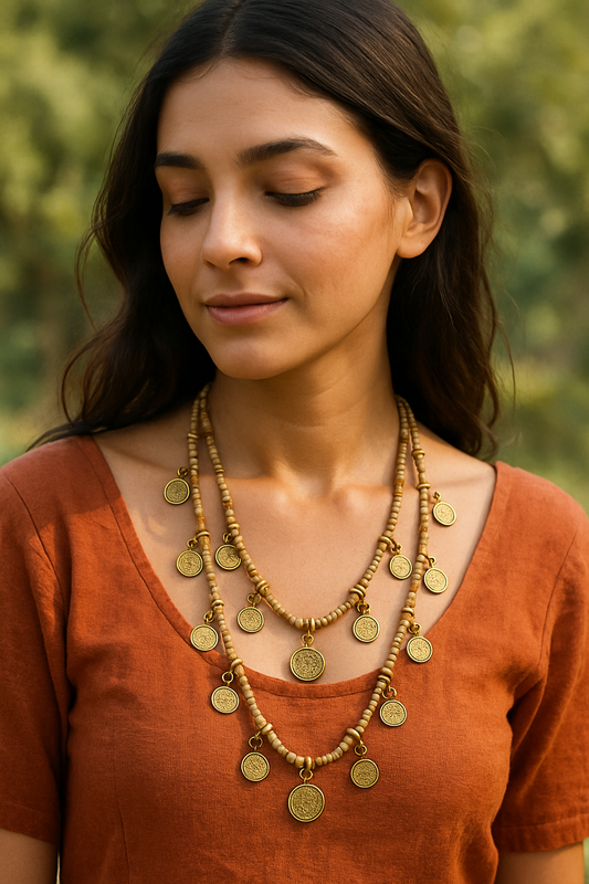 Vintage Queen Elizabeth Coin Necklace – Boho Tribal Beaded Layer