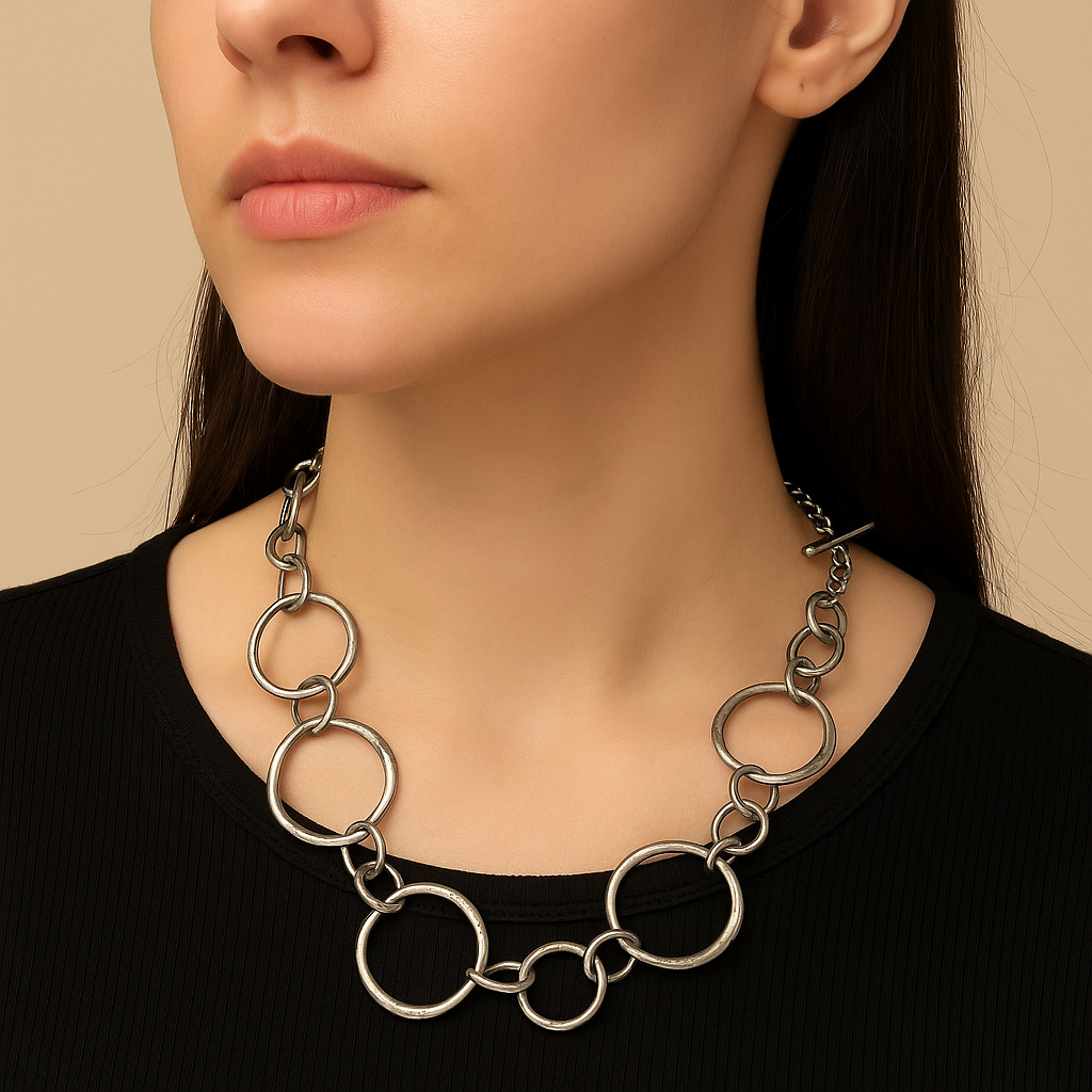 Handcrafted Rustic Silver Link Necklace