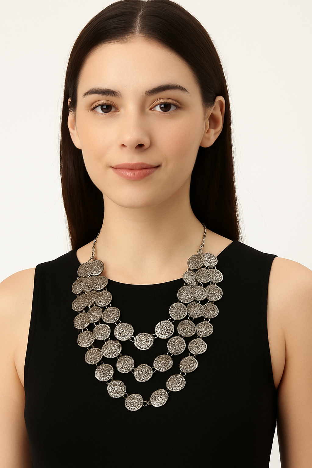 Handcrafted Silver-Toned Coin Statement Necklace