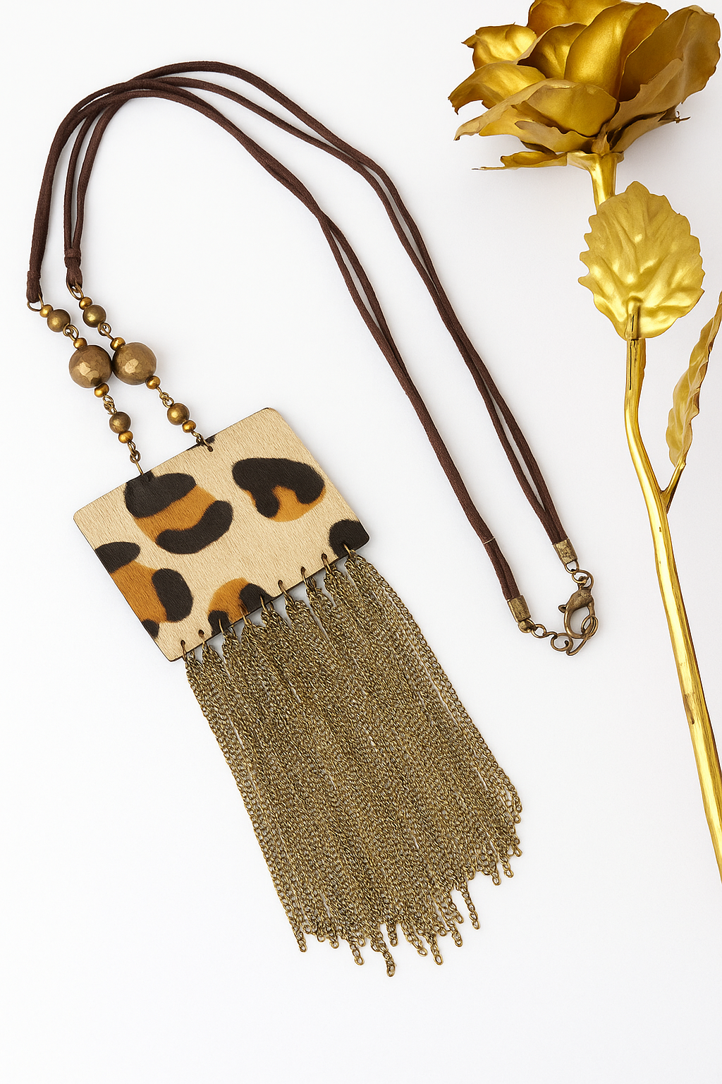 Leopard Print Tassel Statement Necklace – Boho Chic