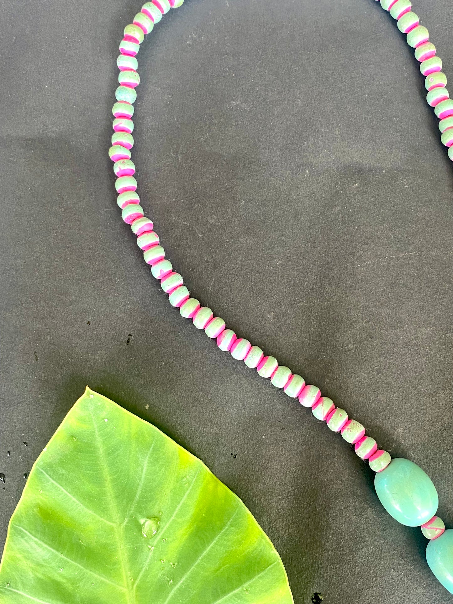 Turquoise & Pink Beaded Tassel Necklace