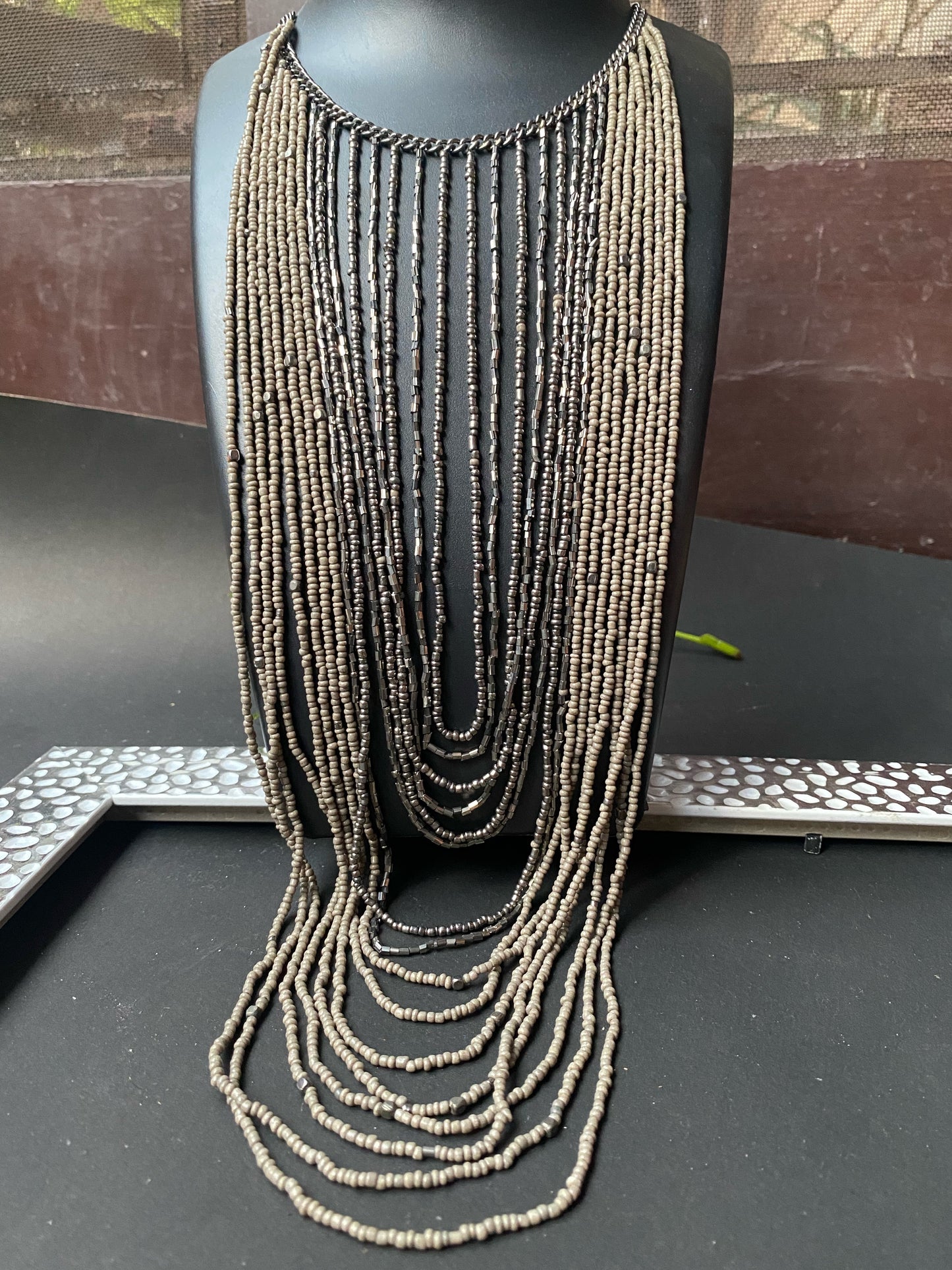 Midnight Cascade Beaded Layered Necklace