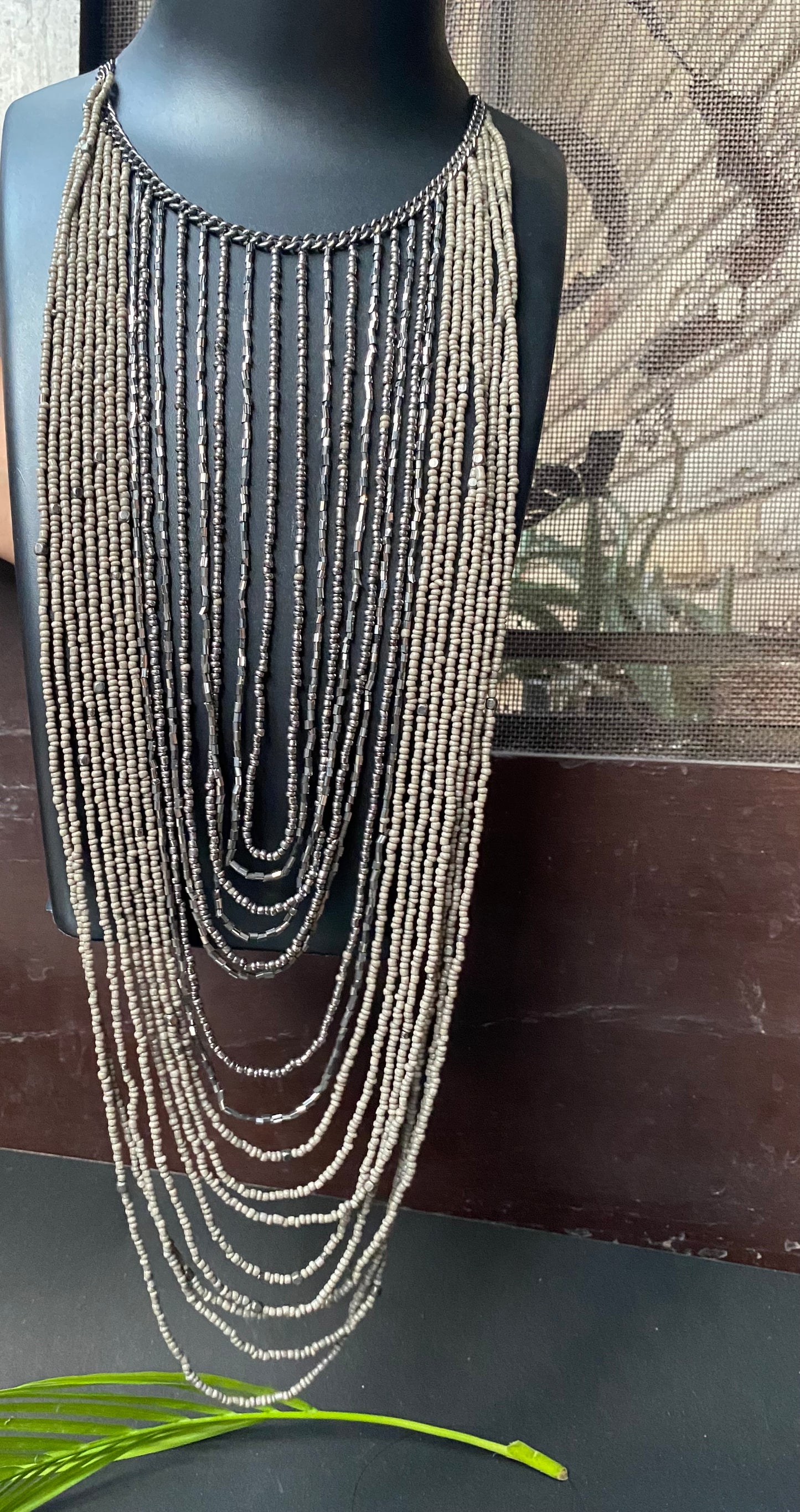 Midnight Cascade Beaded Layered Necklace
